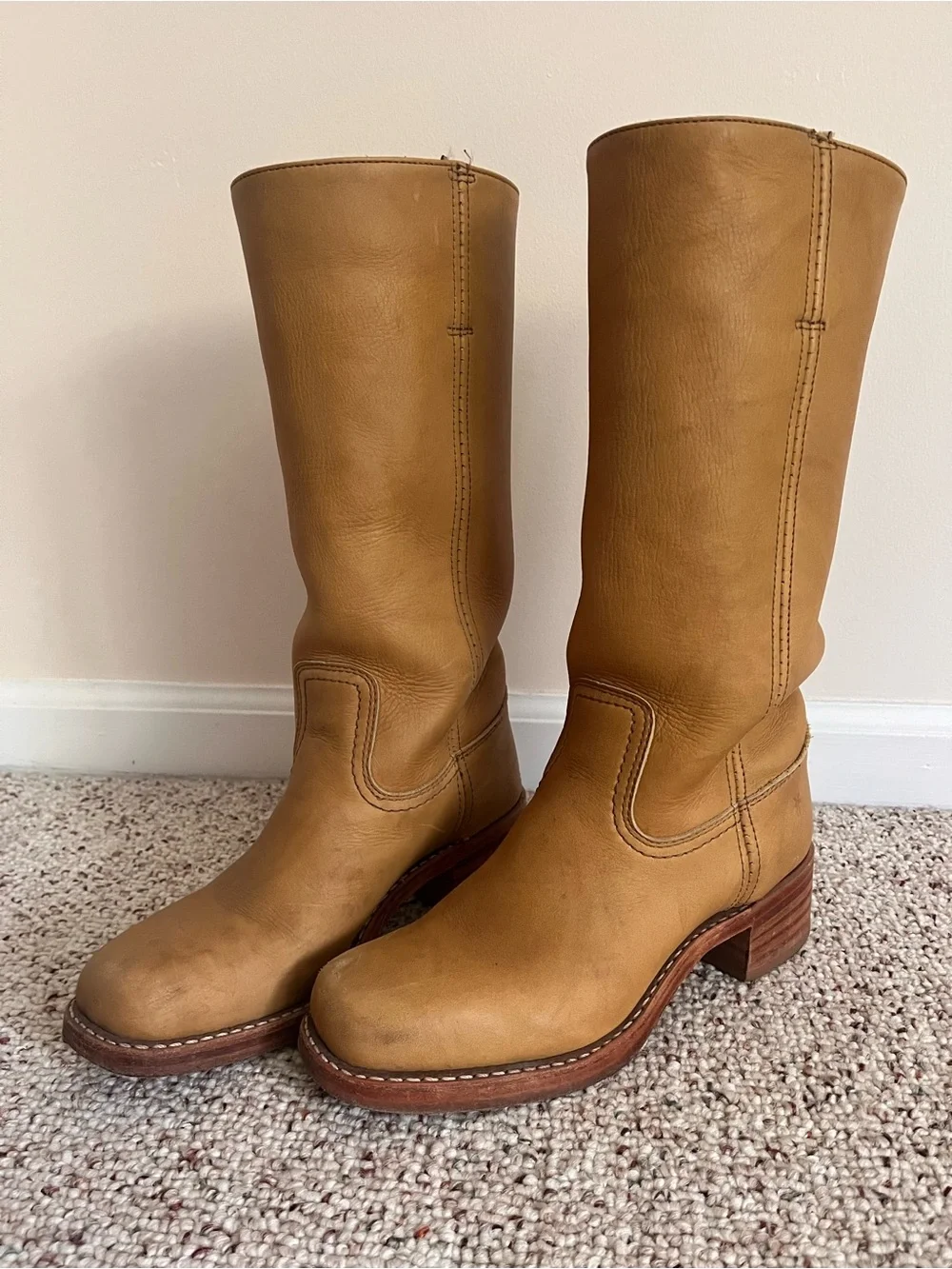 Frye Tan Leather Mid-Calf Boots - Picture 4 of 13